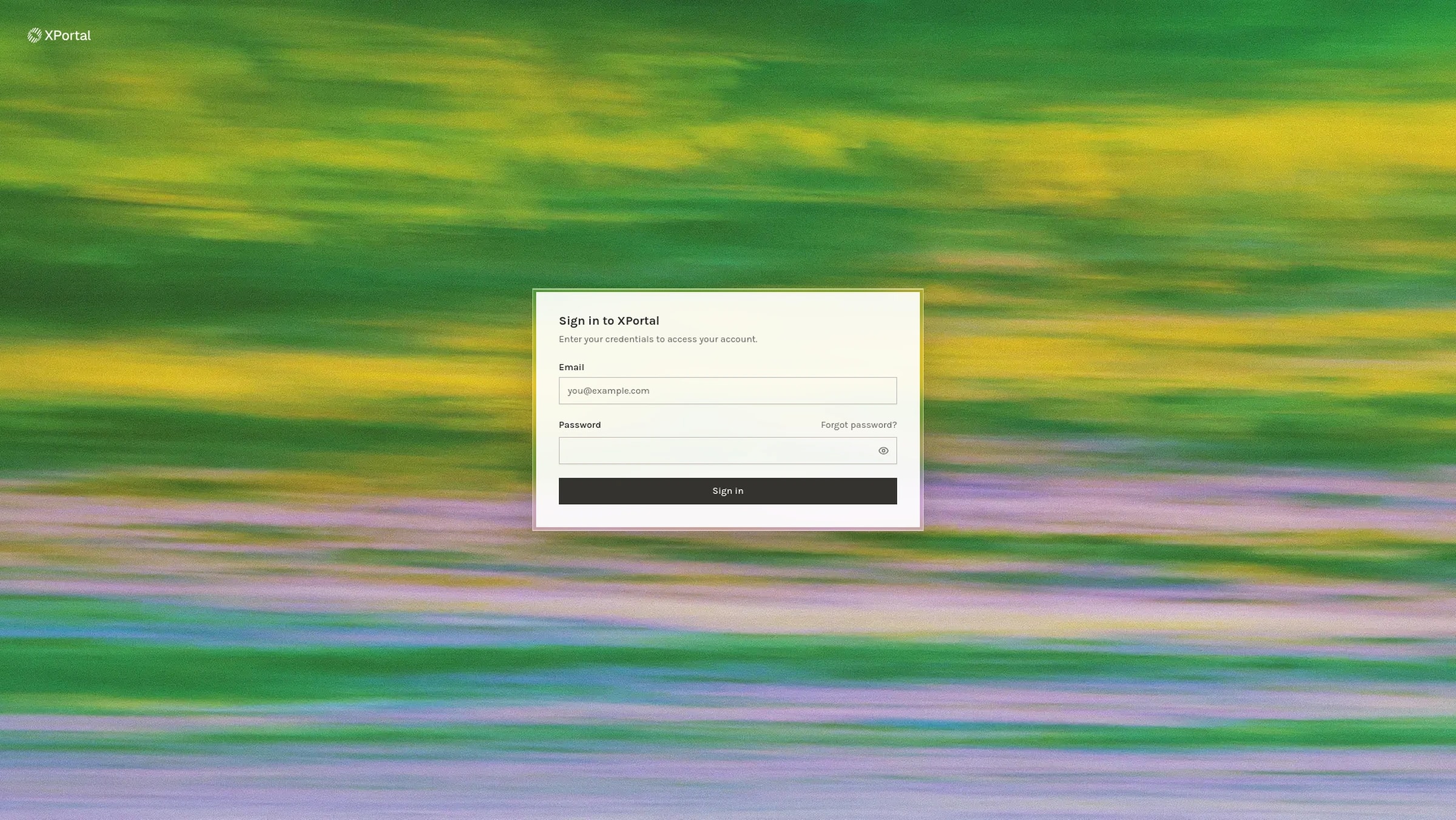XPortal sign-in page with email and password fields